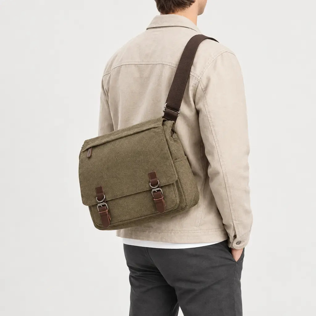 Sac bandoulière homme en toile pour ordinateur - kaki