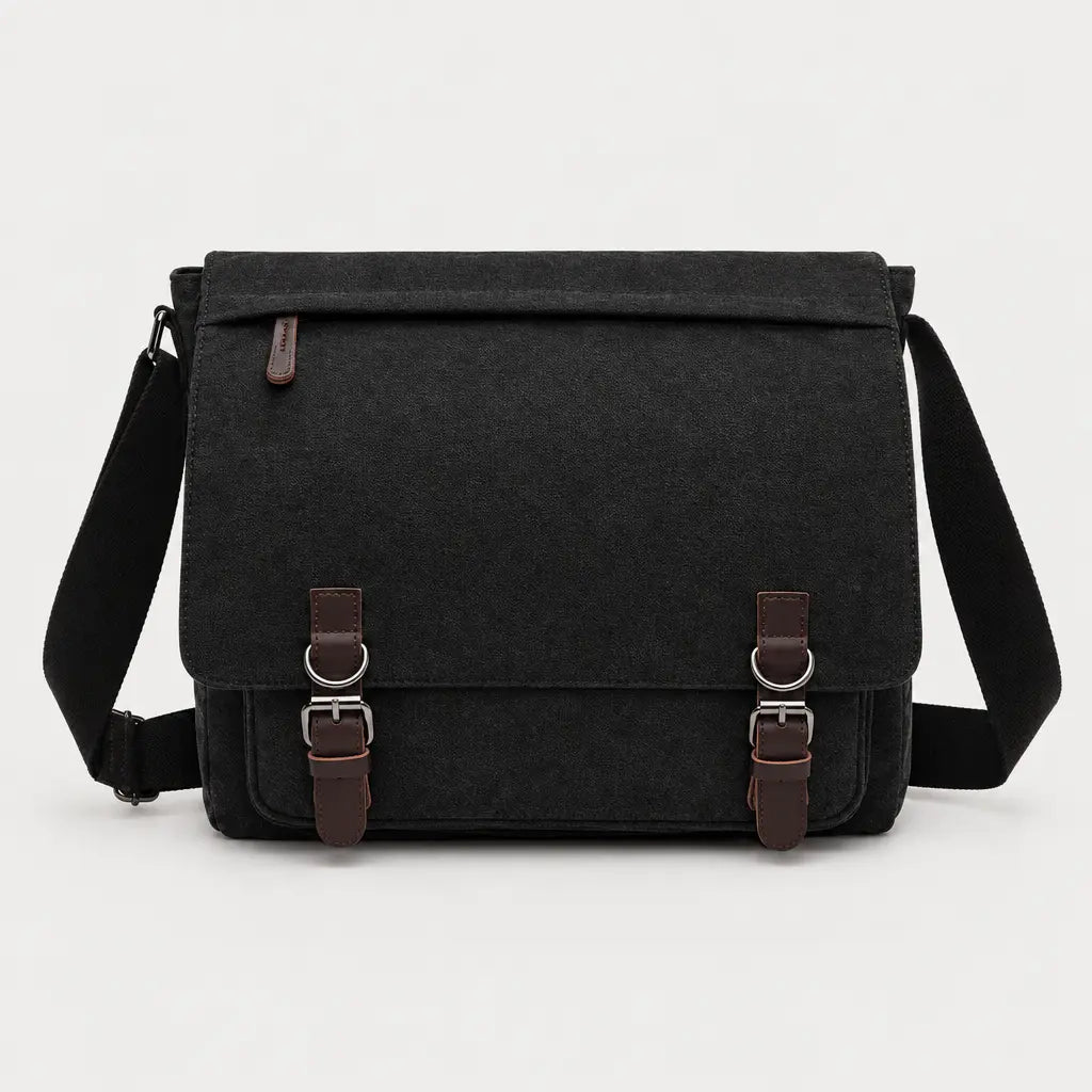 Sac bandoulière homme en toile pour ordinateur - noir
