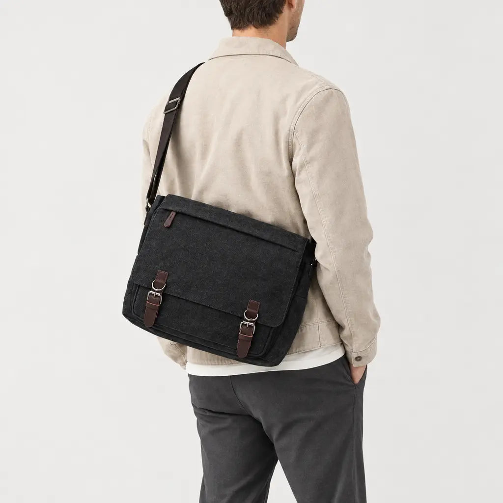 Sac bandoulière homme en toile pour ordinateur - noir