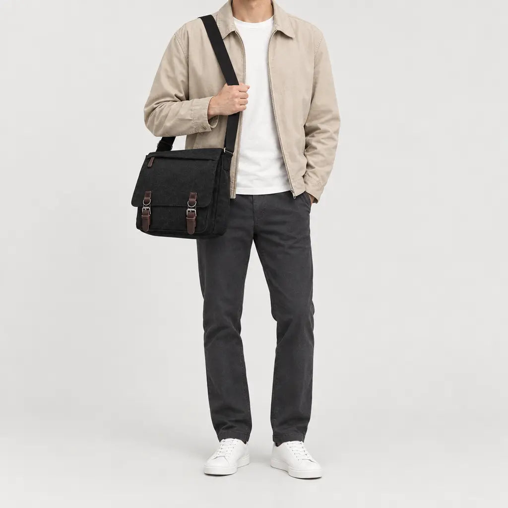 Sac bandoulière homme en toile pour ordinateur - noir