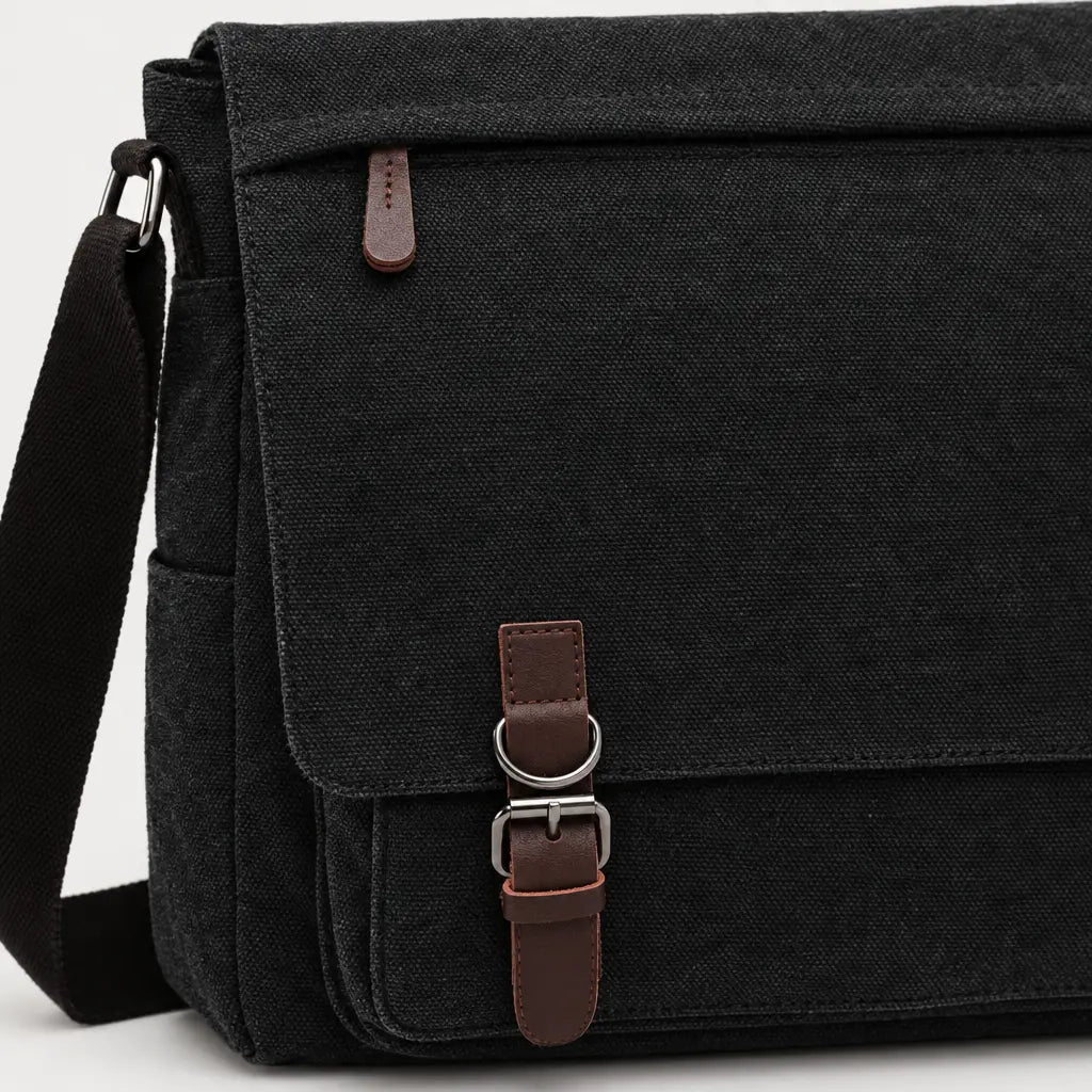 Sac bandoulière homme en toile pour ordinateur - noir