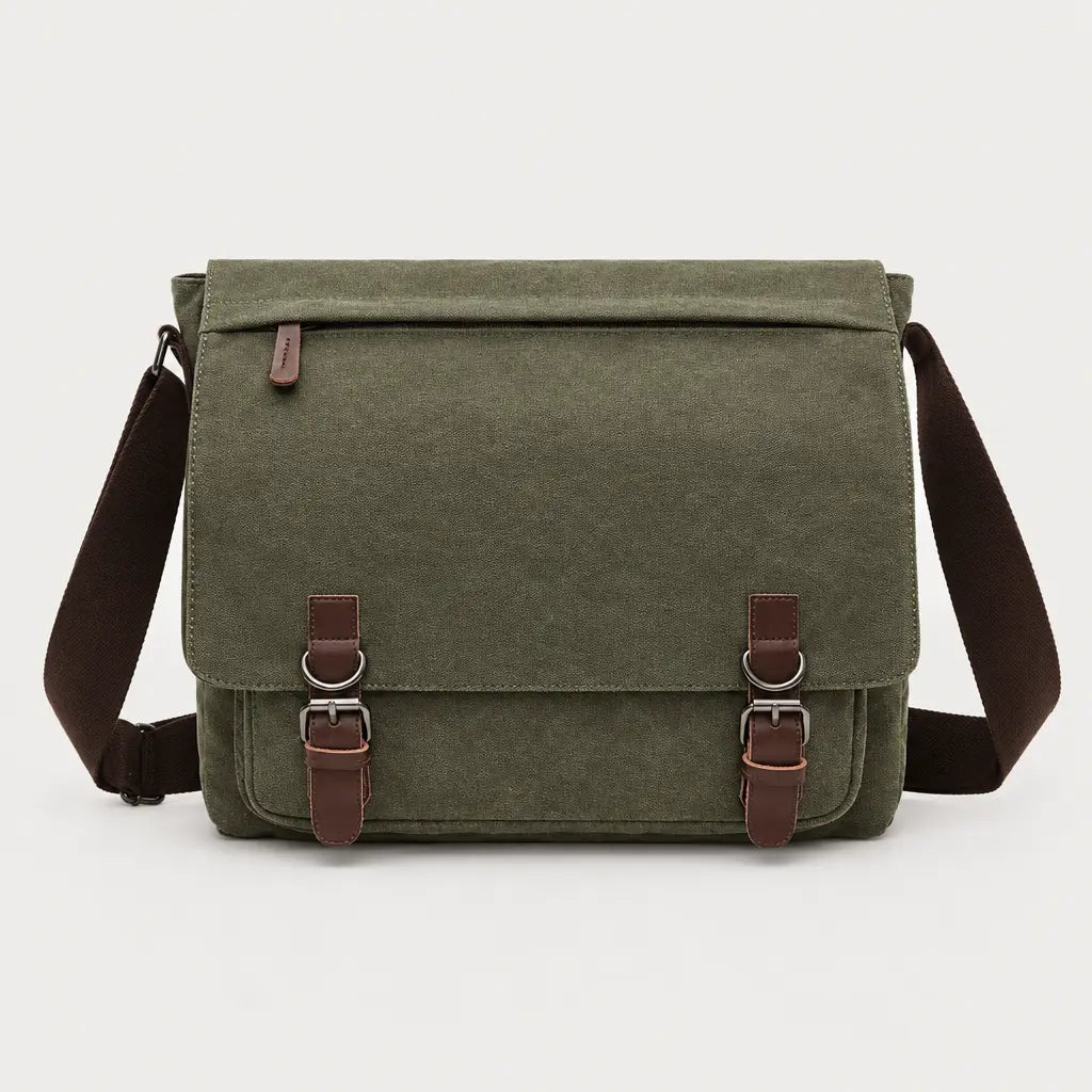 Sac bandoulière homme en toile pour ordinateur - vert armee