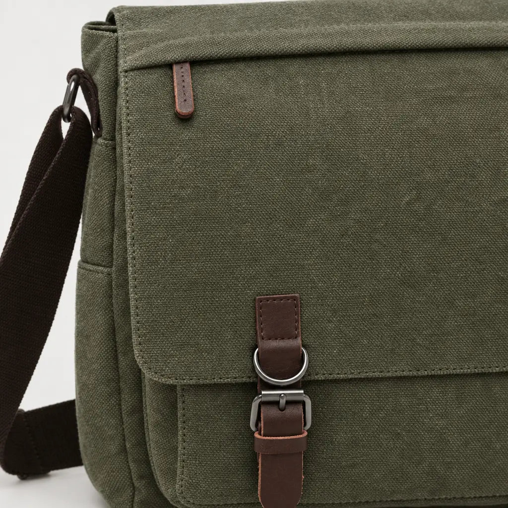 Sac bandoulière homme en toile pour ordinateur - vert armee