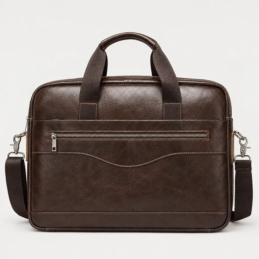 Sac ordinateur homme en cuir véritable - cafe