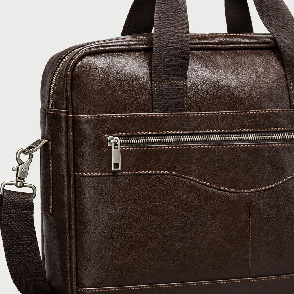 Sac ordinateur homme en cuir véritable - cafe