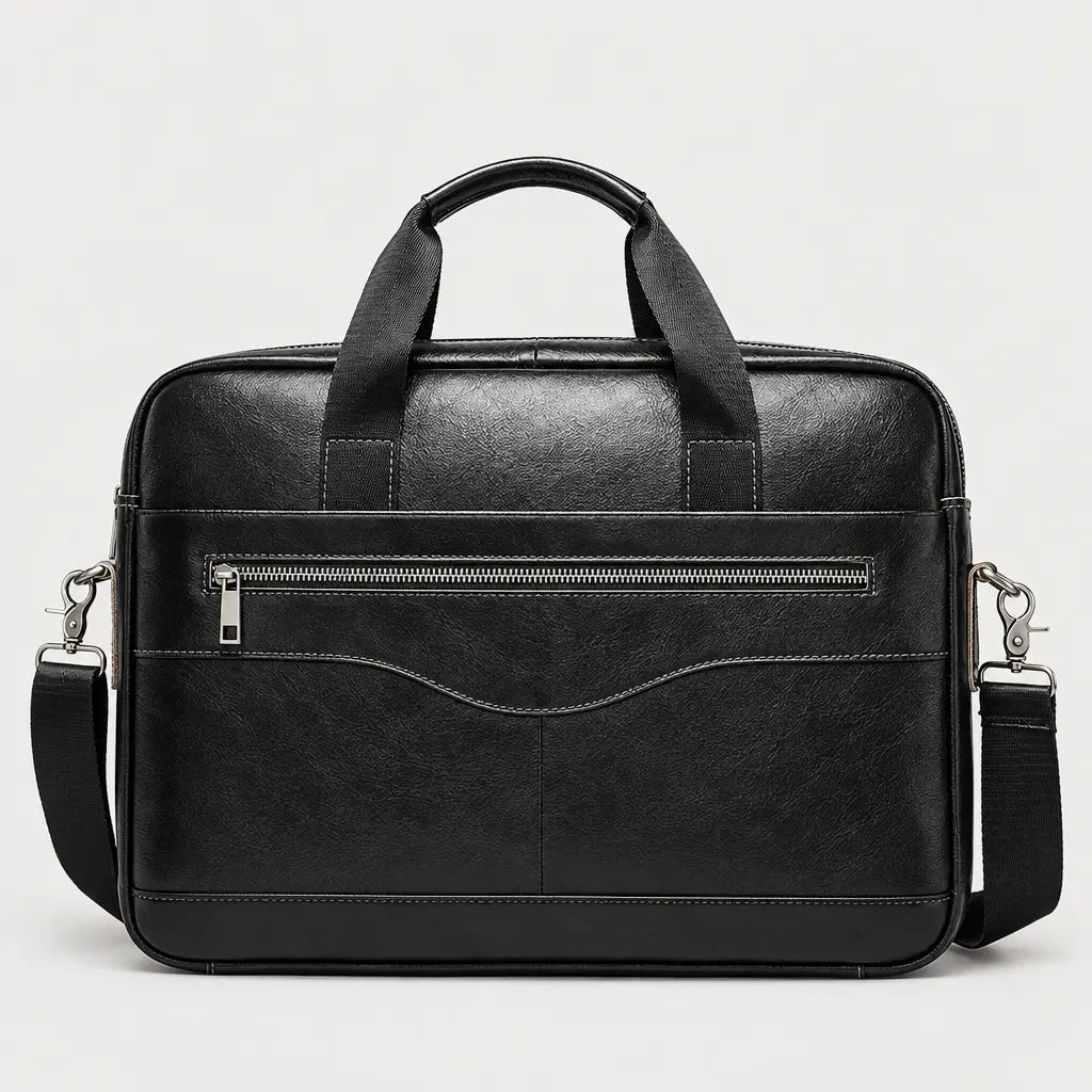 Sac ordinateur homme en cuir véritable - noir