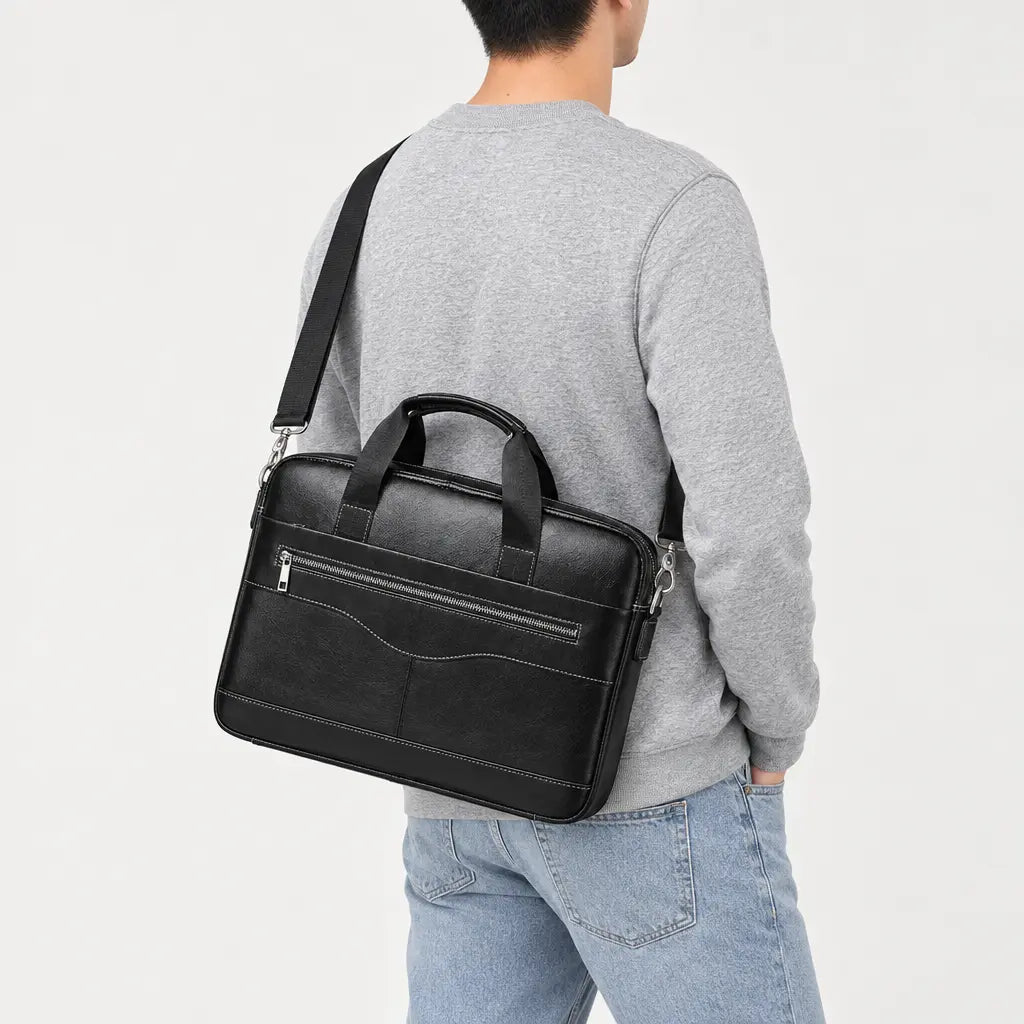 Sac ordinateur homme en cuir véritable - noir