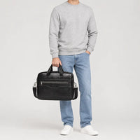 Sac ordinateur homme en cuir véritable - noir