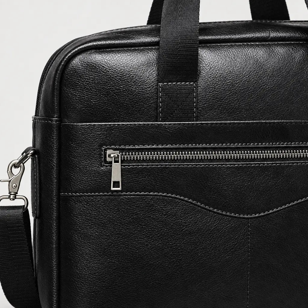Sac ordinateur homme en cuir véritable - noir