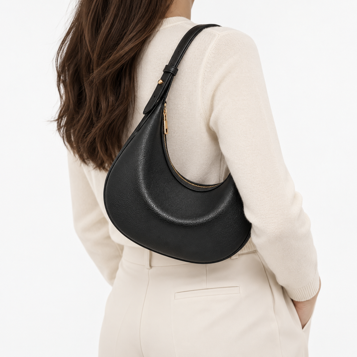 Sac demi-lune femme en simili cuir - noir