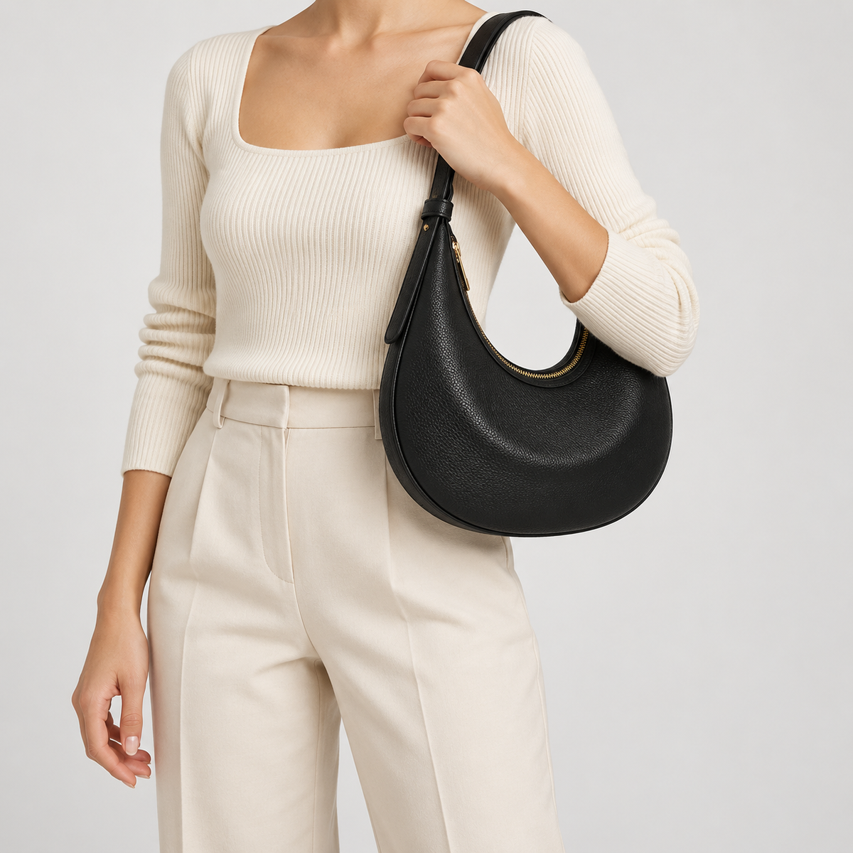 Sac demi-lune femme en simili cuir - noir