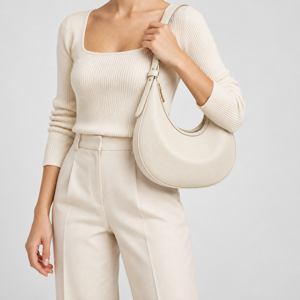 Sac demi-lune femme en simili cuir - blanc
