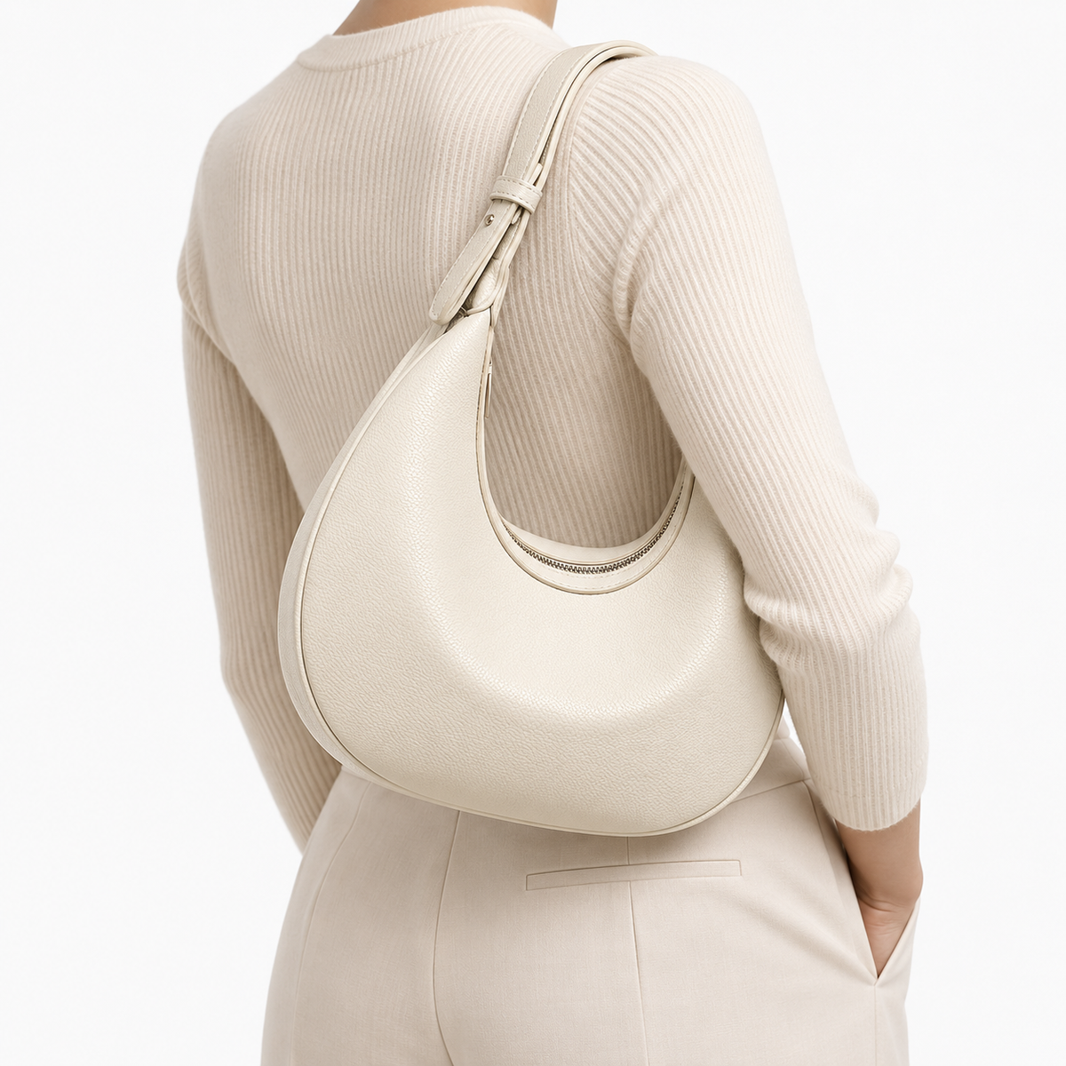 Sac demi-lune femme en simili cuir - blanc