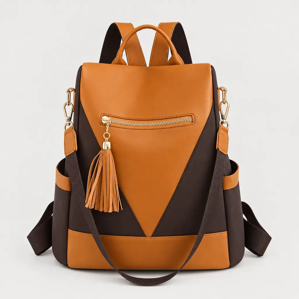 Sac à dos femme antivol - orange-avec-marron