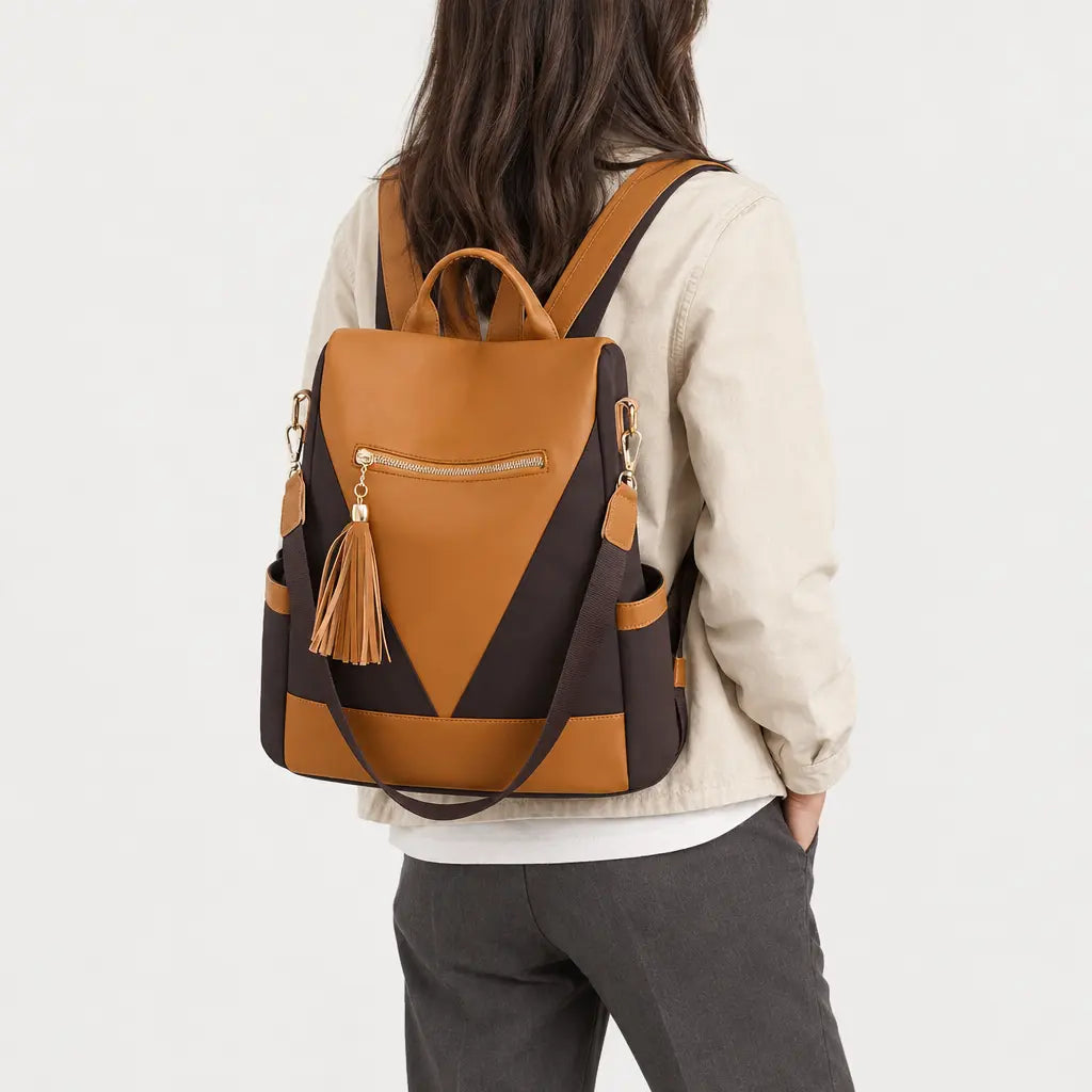 Sac à dos femme antivol - orange-avec-marron