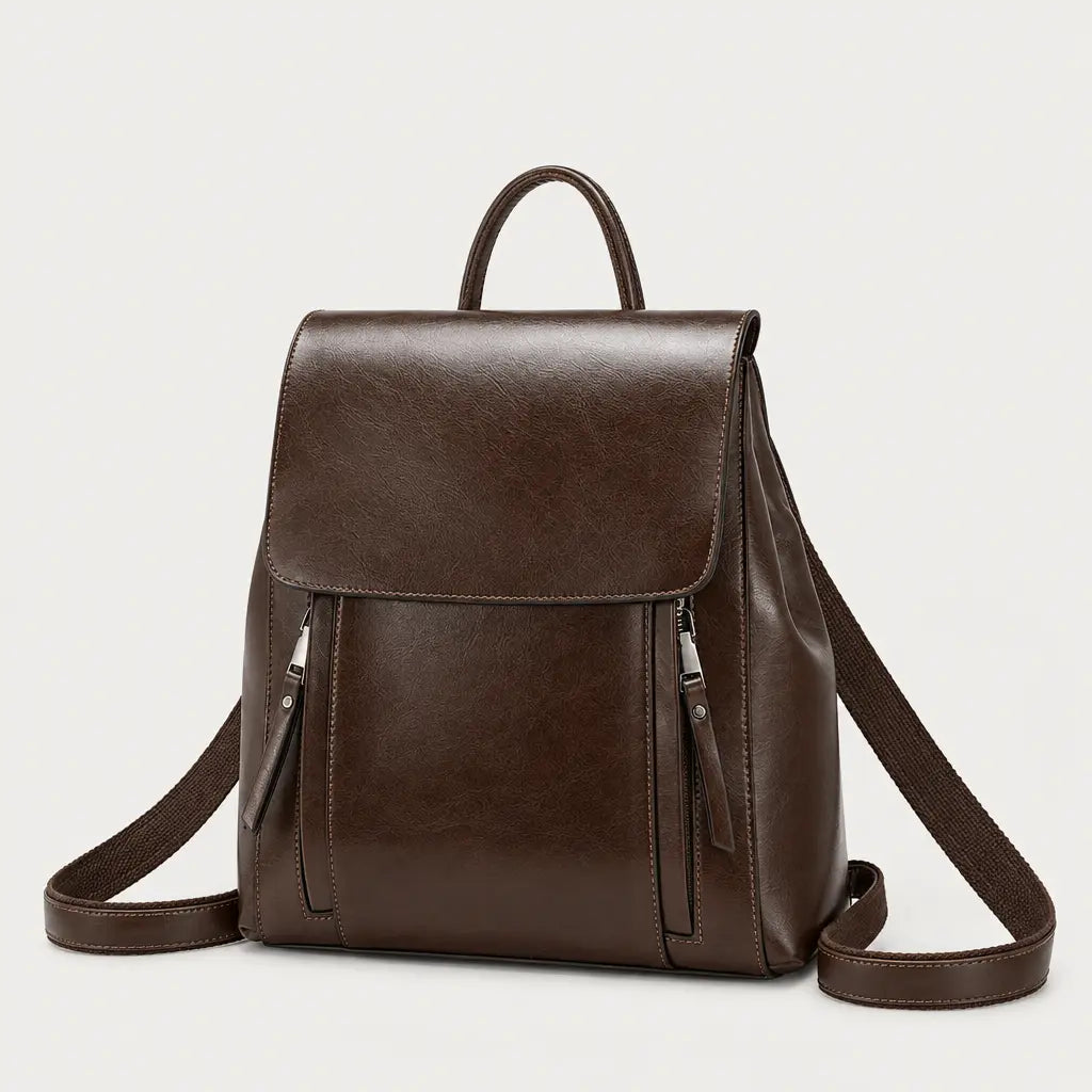 Sac à dos femme en cuir véritable - cafe