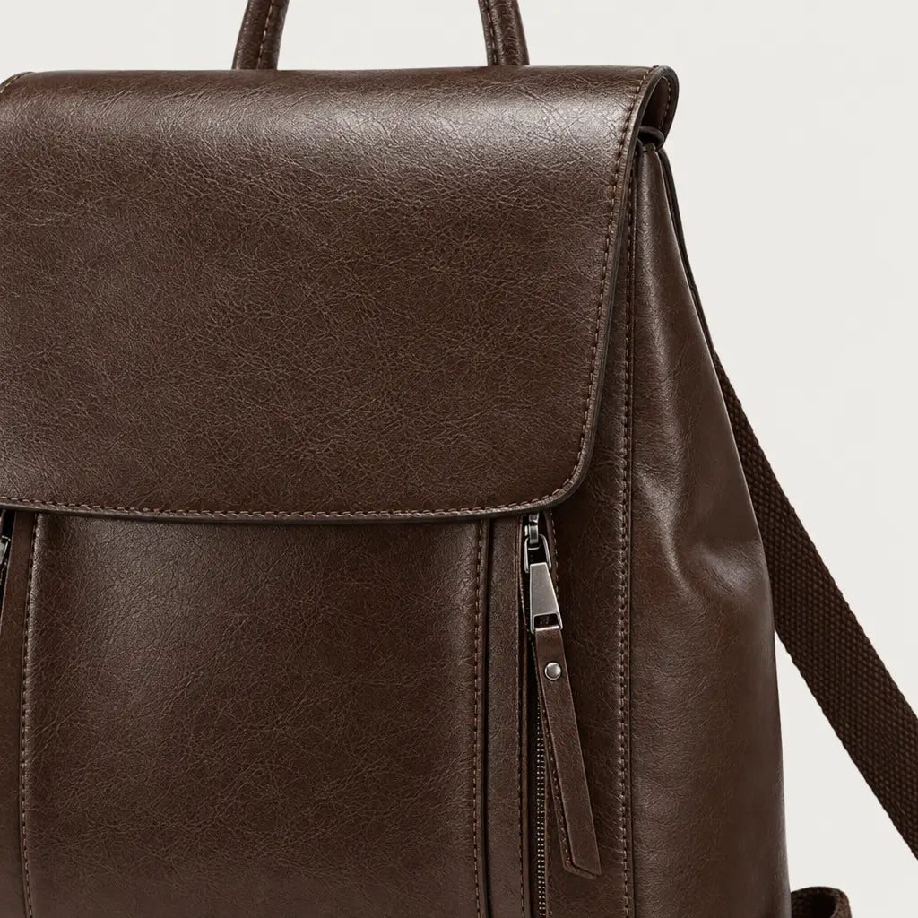 Sac à dos femme en cuir véritable - cafe
