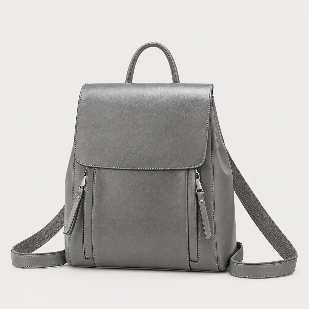 Sac à dos femme en cuir véritable - gris