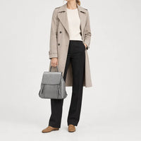 Sac à dos femme en cuir véritable - gris