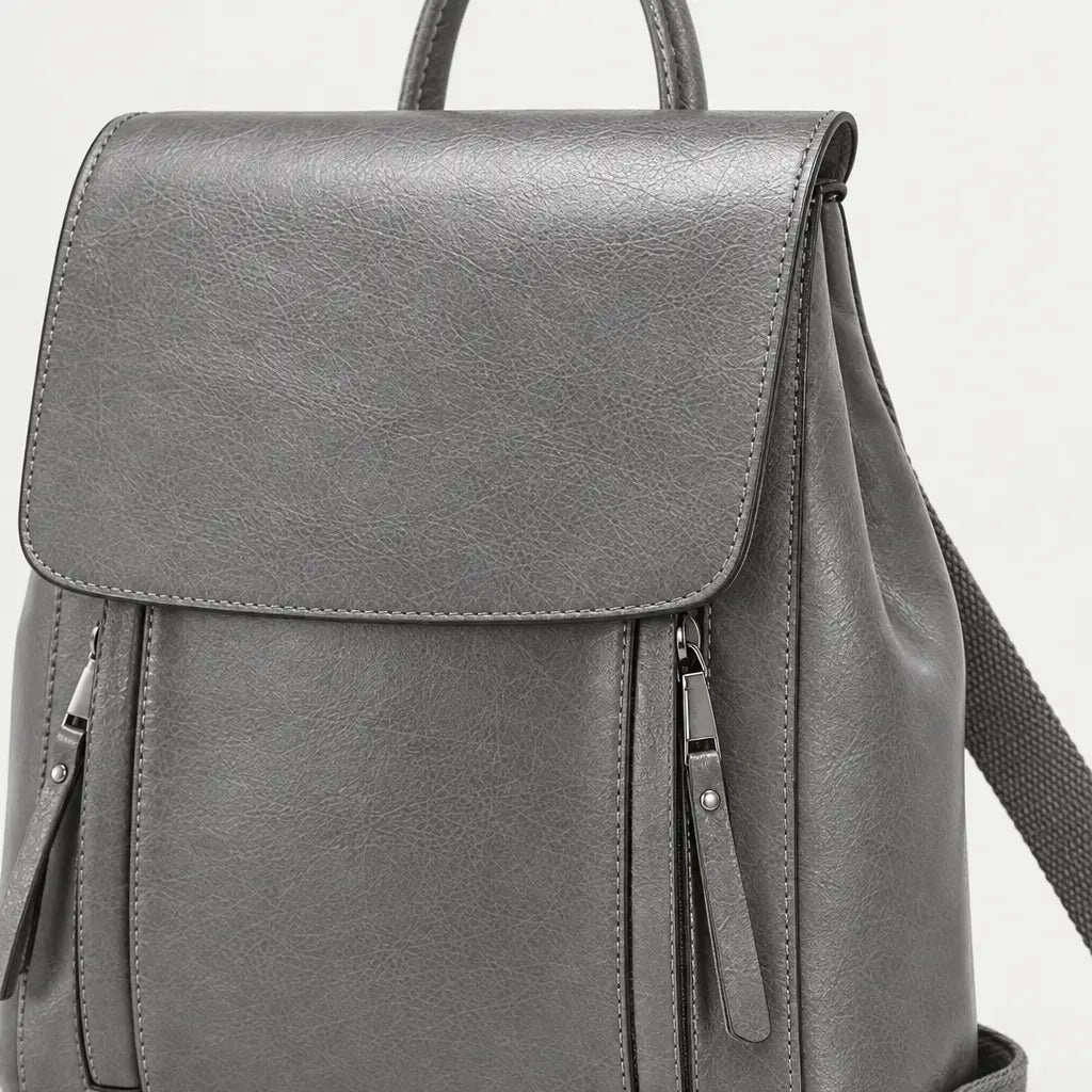 Sac à dos femme en cuir véritable - gris