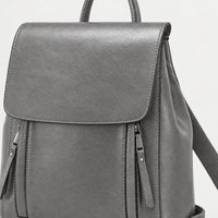 Sac à dos femme en cuir véritable - gris