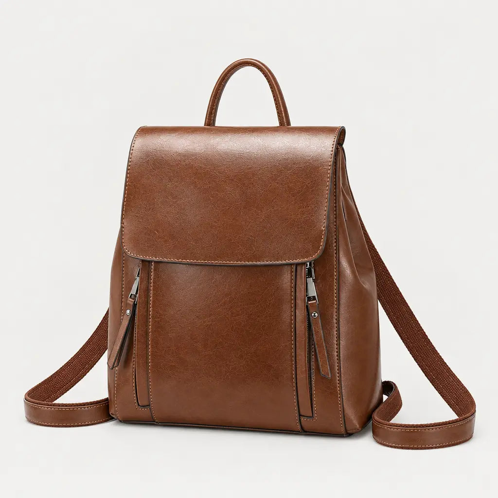 Sac à dos femme en cuir véritable - marron