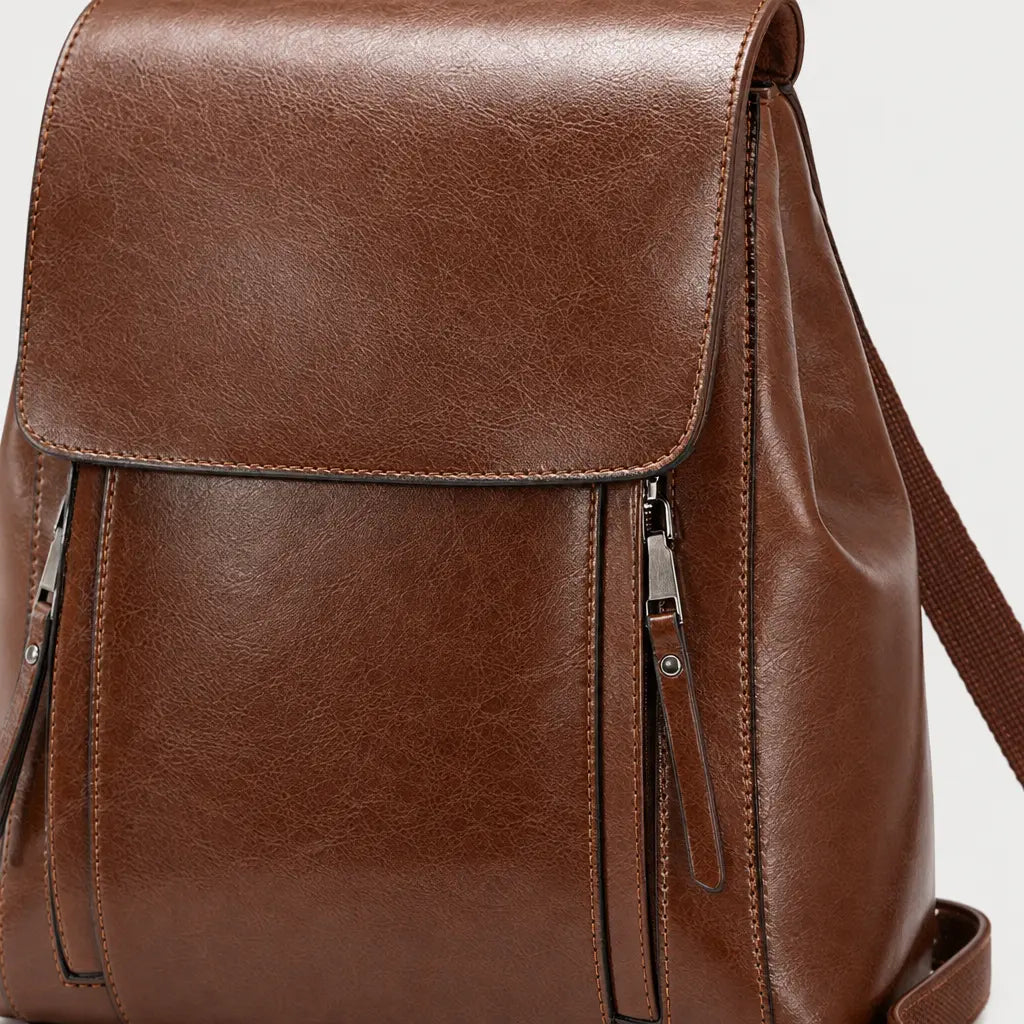 Sac à dos femme en cuir véritable - marron