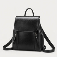 Sac à dos femme en cuir véritable - noir
