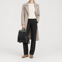 Sac à dos femme en cuir véritable - noir