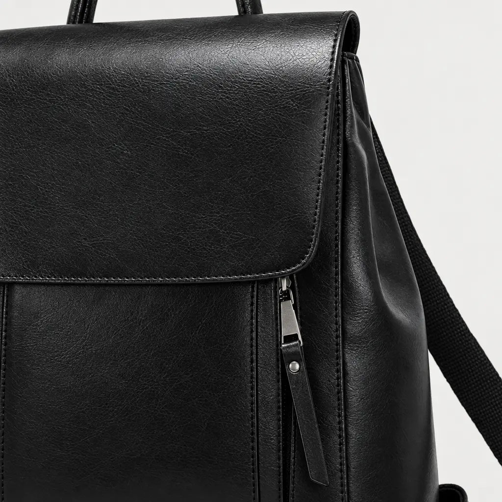 Sac à dos femme en cuir véritable - noir