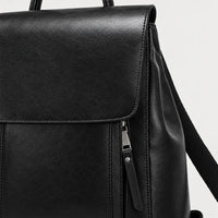 Sac à dos femme en cuir véritable - noir