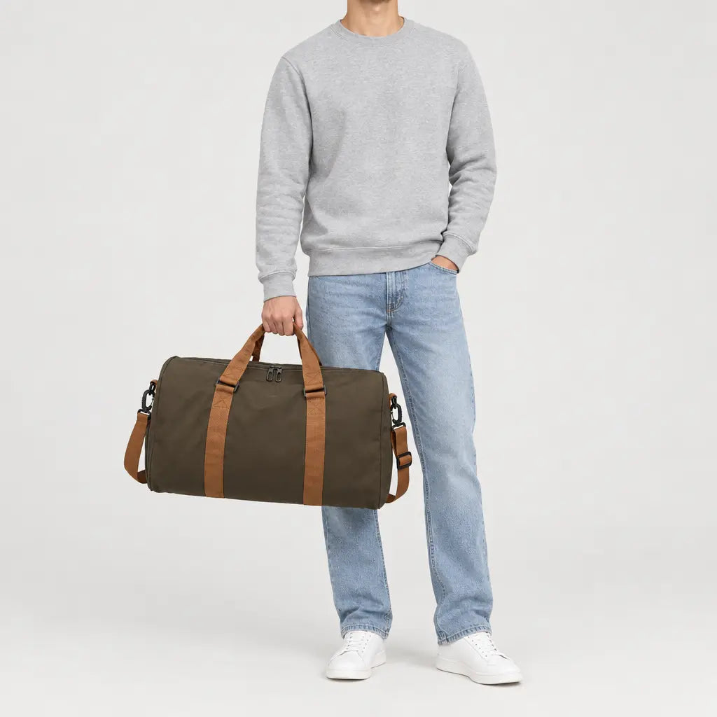 Sac de voyage homme à compartiment chaussures - kaki-fonce