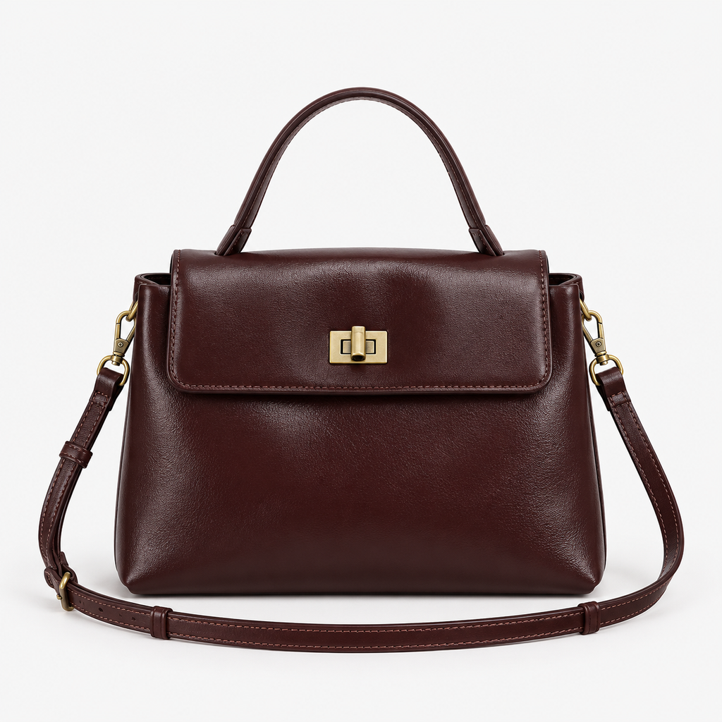 Sac à main femme compact en cuir ciré - cafe