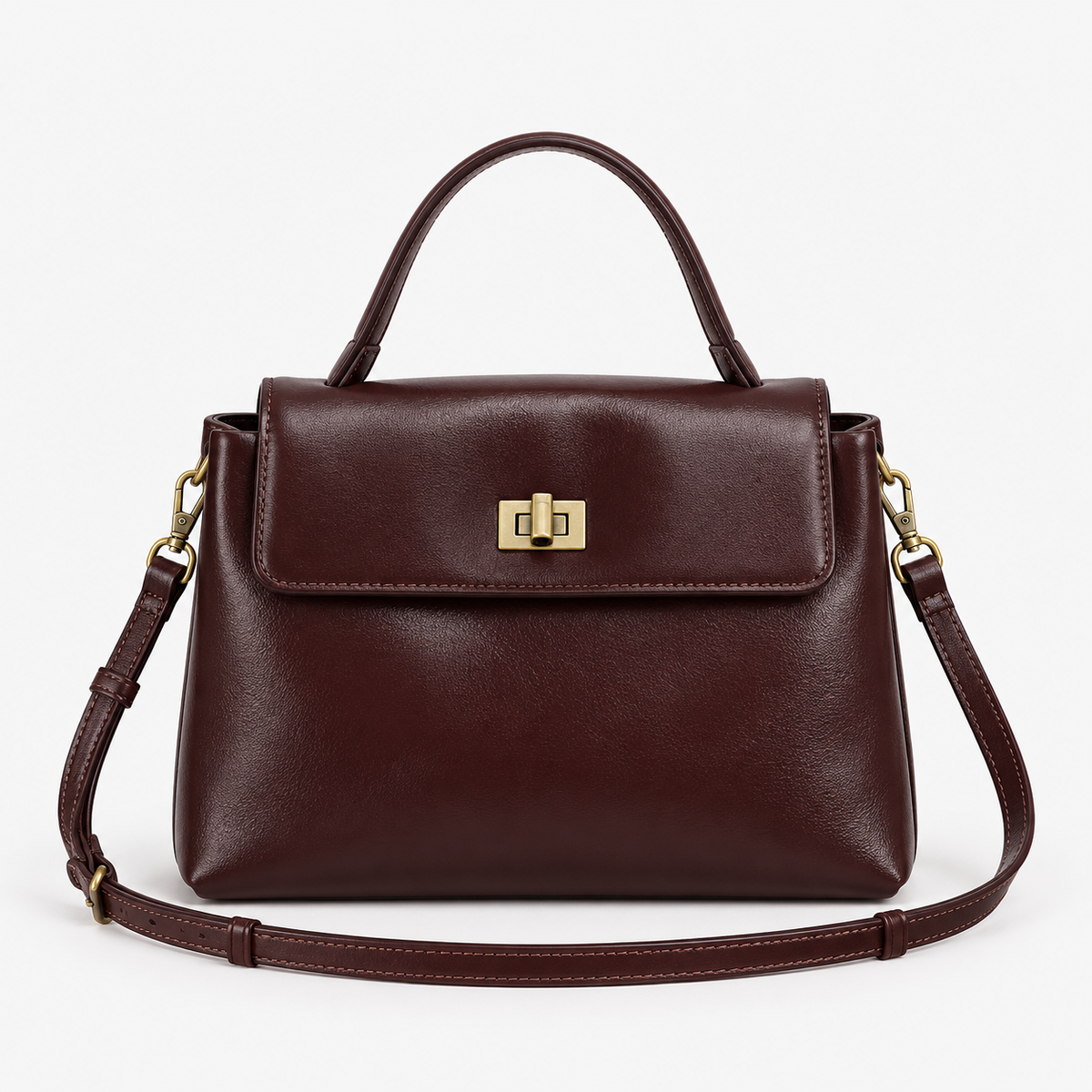 Sac à main femme compact en cuir ciré - cafe
