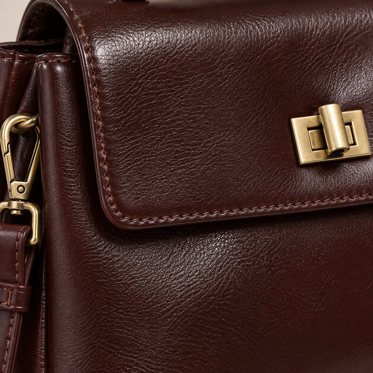 Sac à main femme compact en cuir ciré - cafe