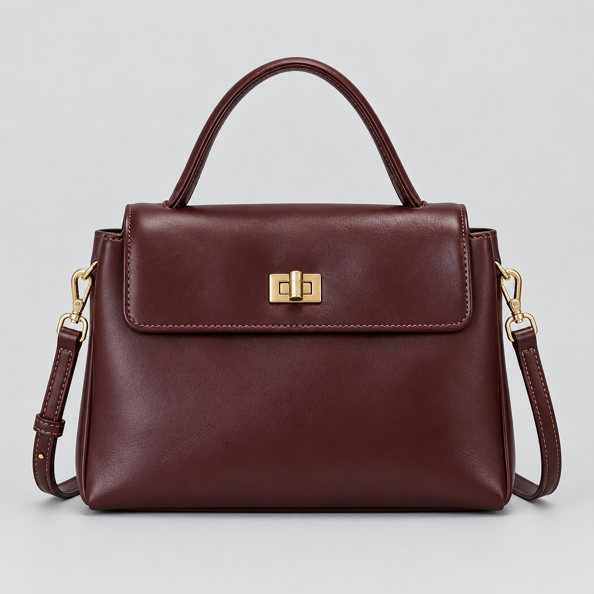 Sac à main femme compact en cuir ciré - bordeaux