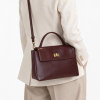 Sac à main femme compact en cuir ciré - bordeaux