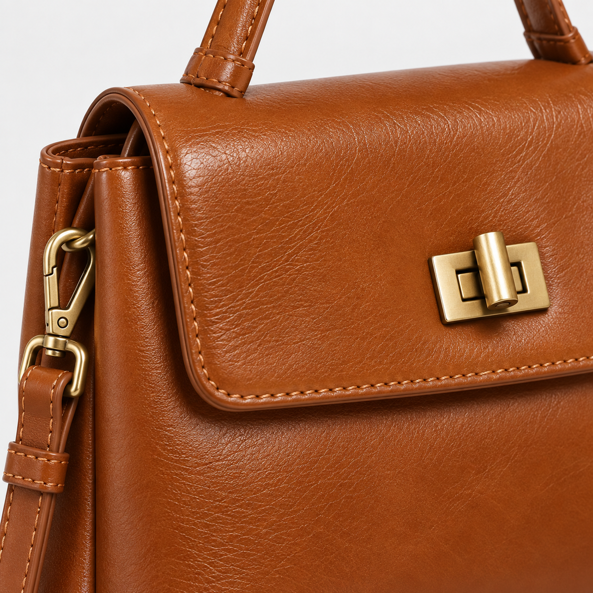 Sac à main femme compact en cuir ciré - marron