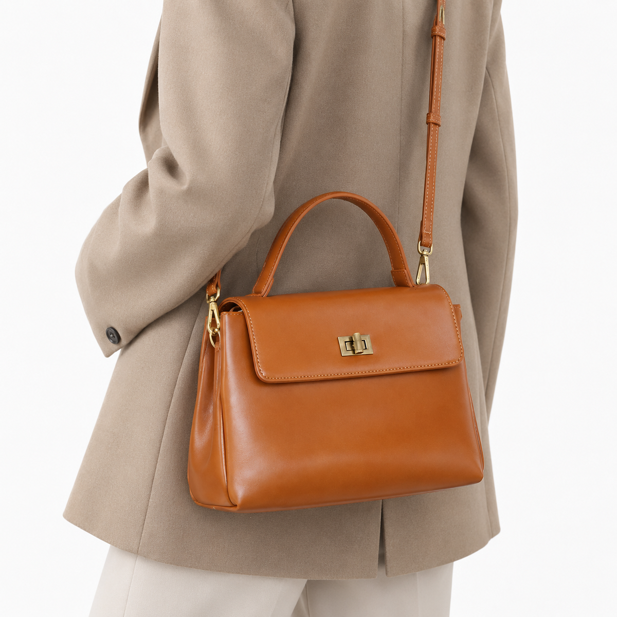 Sac à main femme compact en cuir ciré - marron