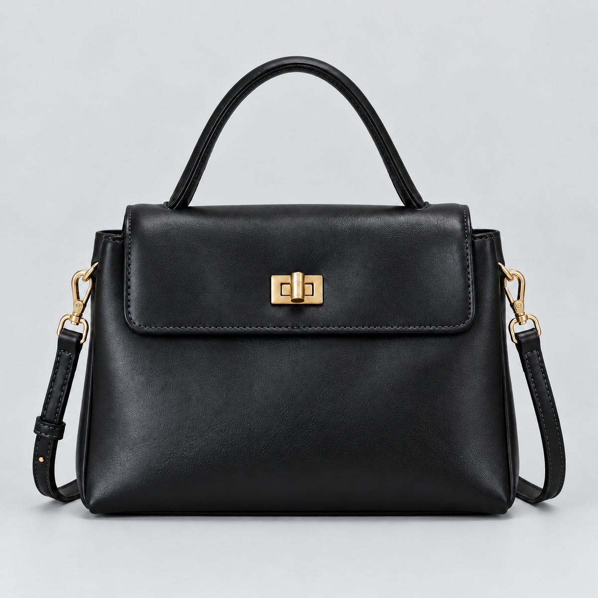 Sac à main femme compact en cuir ciré - noir