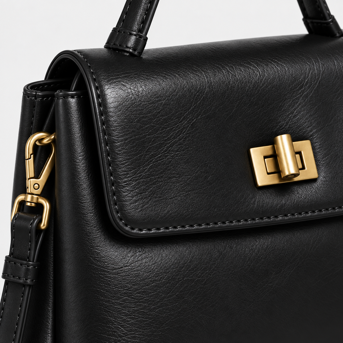 Sac à main femme compact en cuir ciré - noir