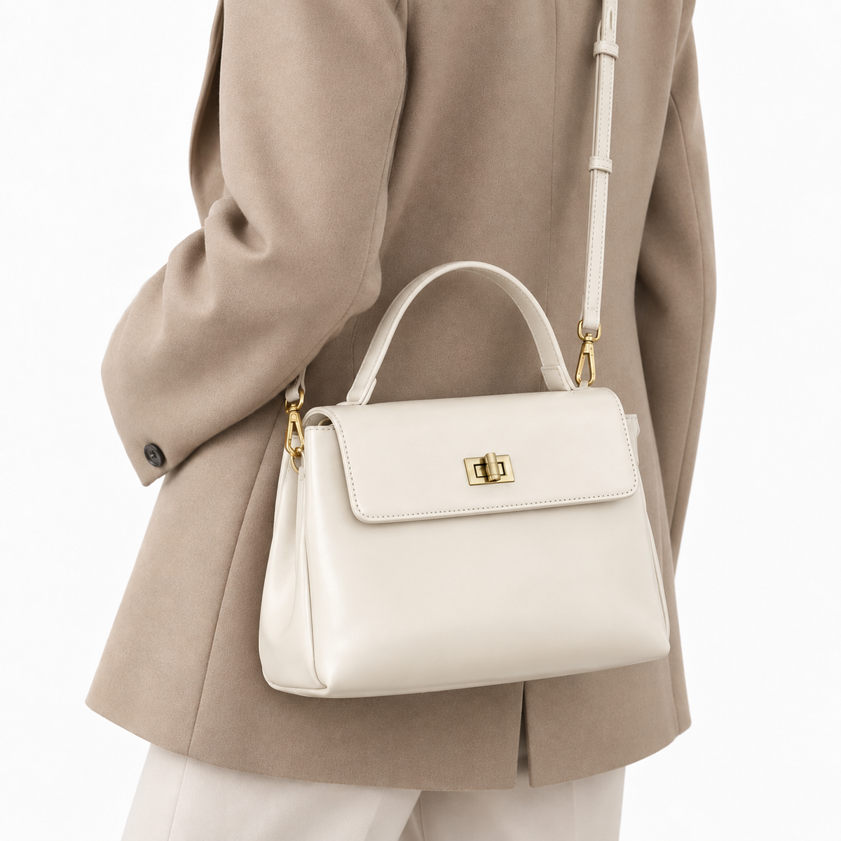 Sac à main femme compact en cuir ciré - blanc