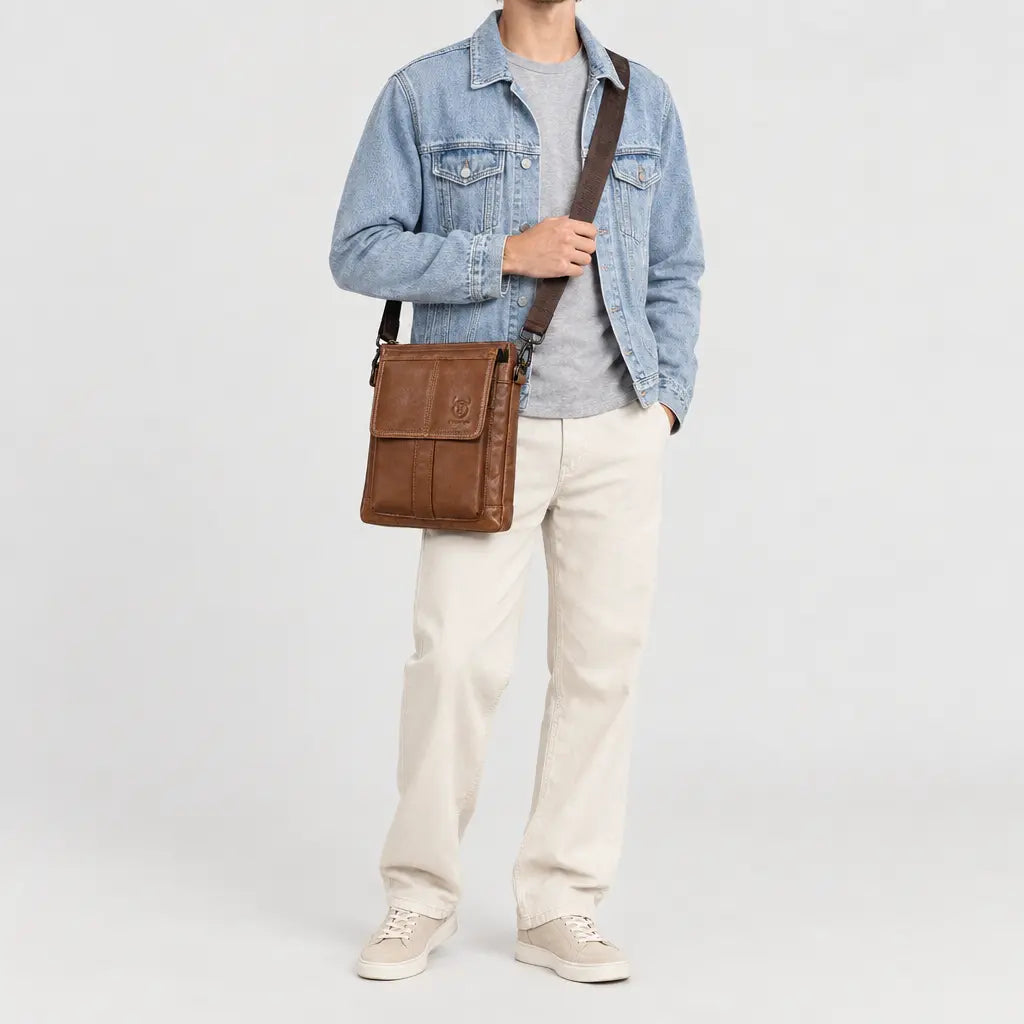 Sac bandoulière homme en cuir - marron