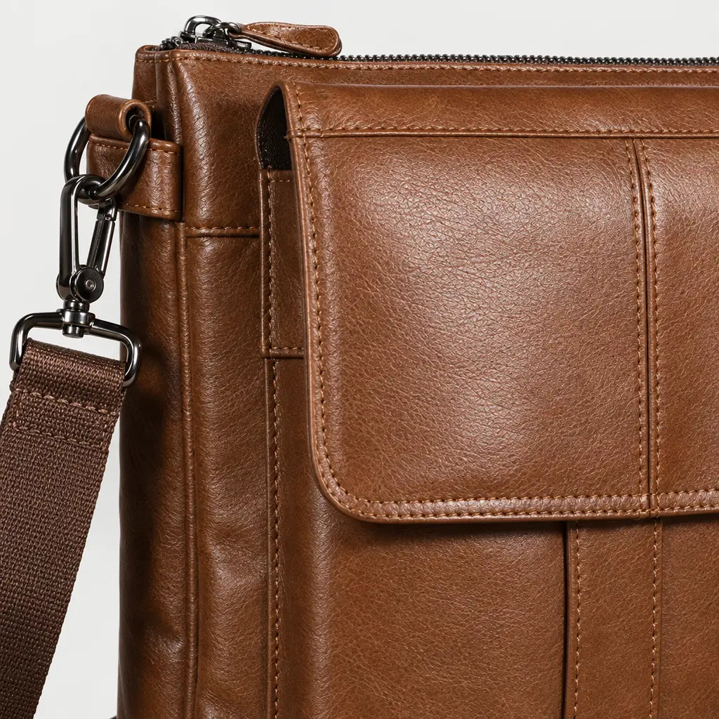 Sac bandoulière homme en cuir - marron