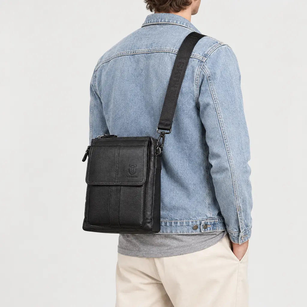 Sac bandoulière homme en cuir - noir