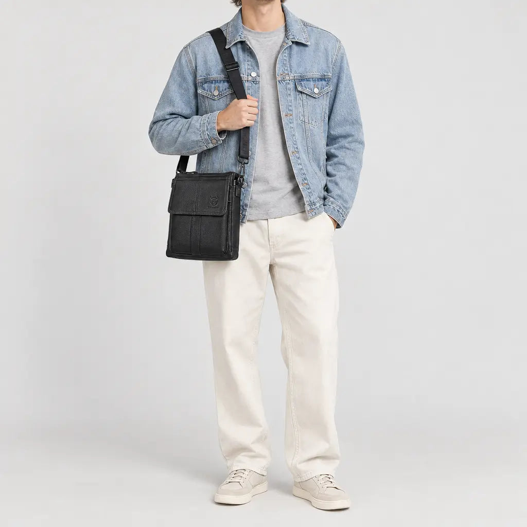 Sac bandoulière homme en cuir - noir