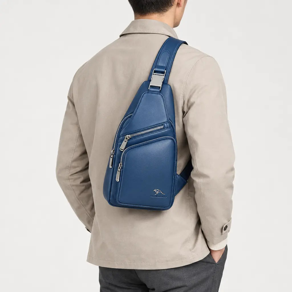 Sacoche homme en simili cuir - bleu