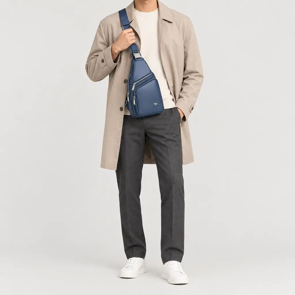 Sacoche homme en simili cuir - bleu