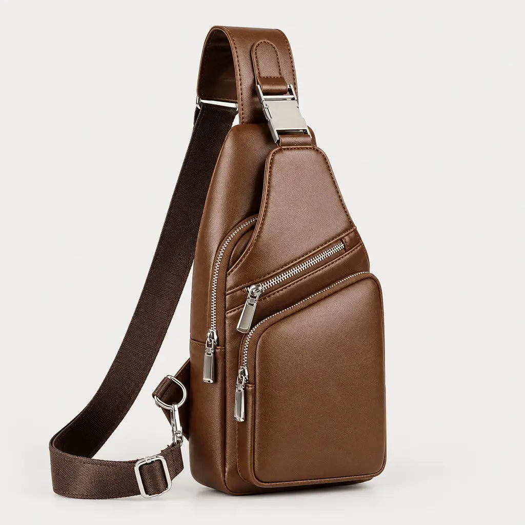 Sacoche homme en simili cuir - marron