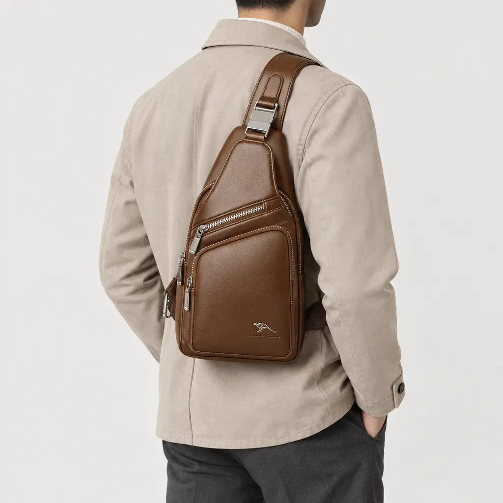 Sacoche homme en simili cuir - marron